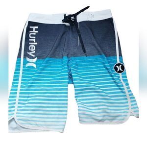 Hurley Phantom Gray & Blue Striped Swim Trunks